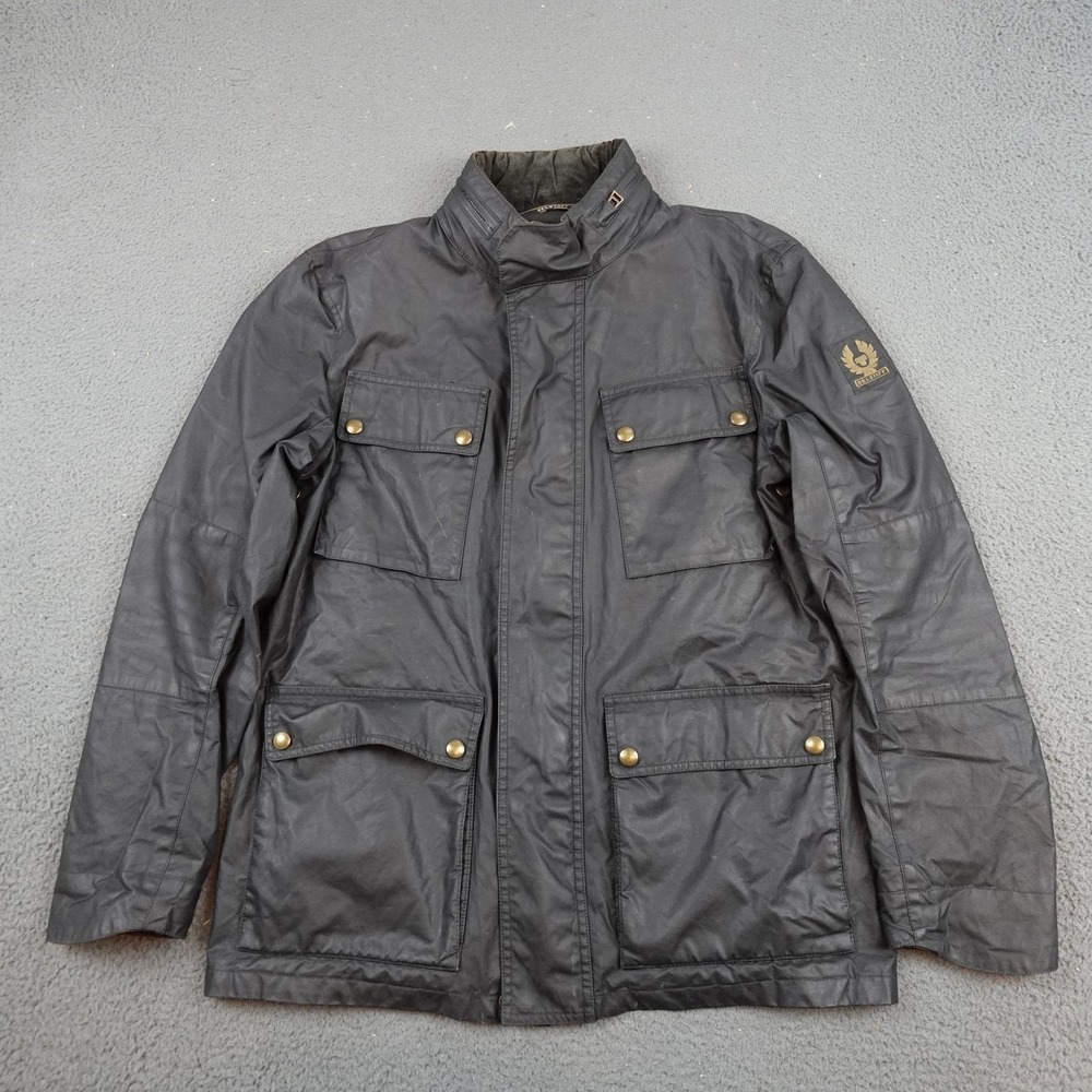 Belstaff Racemaster Jacket Mens 48 Black Waxed Cotton Motorcycle Field Pockets